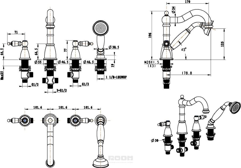 Cмеситель скрытого монтажа BOHEME Royal Cristal 396-Royal/CRST black