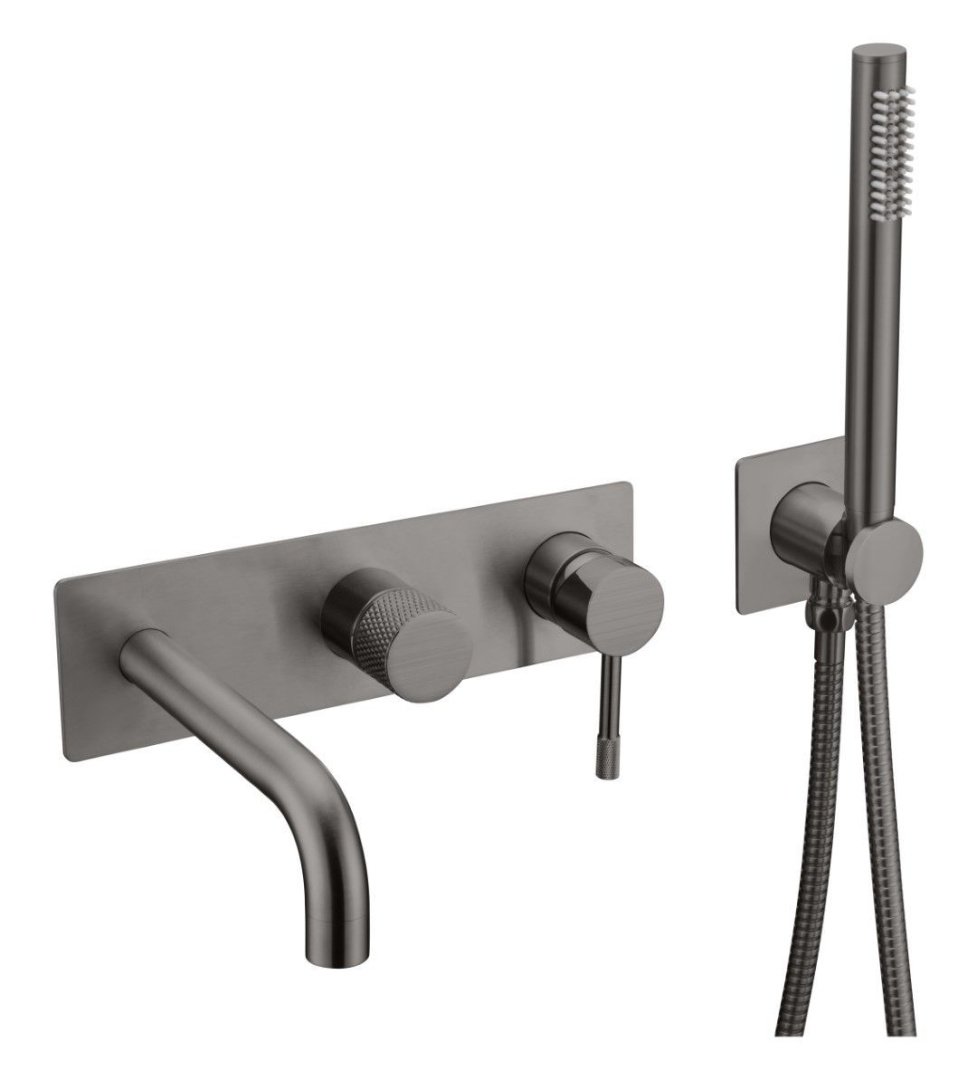 Смеситель встраеваемый с ручным душем и изливом  Boheme UNO 464-3-GM Gun metal