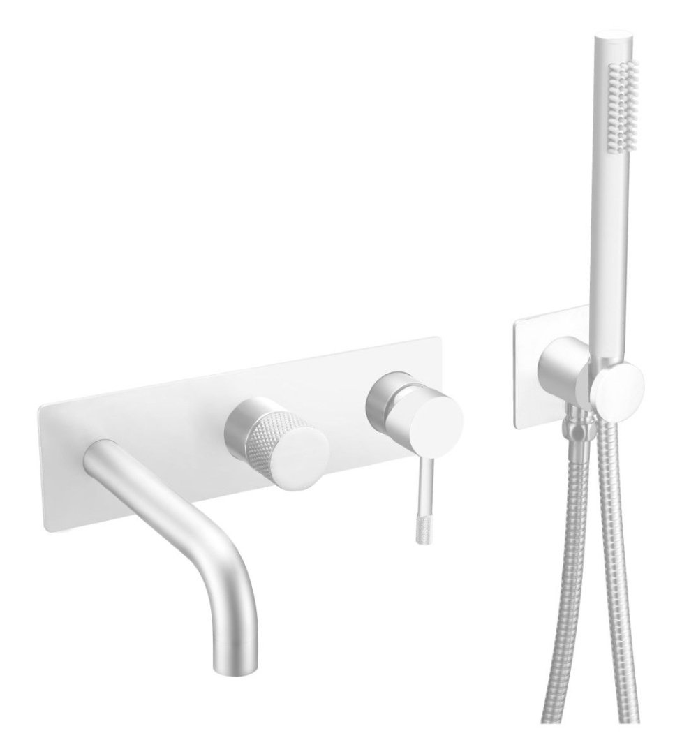 Смеситель встраеваемый с ручным душем и изливом  Boheme UNO 464-3-MW белый матовый