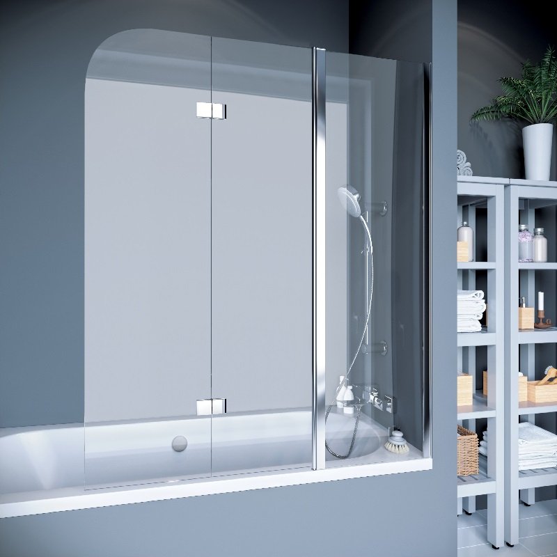 Шторка на ванну 3-секционная 150x140 Koller Pool QP96L профиль хром стекло матовое