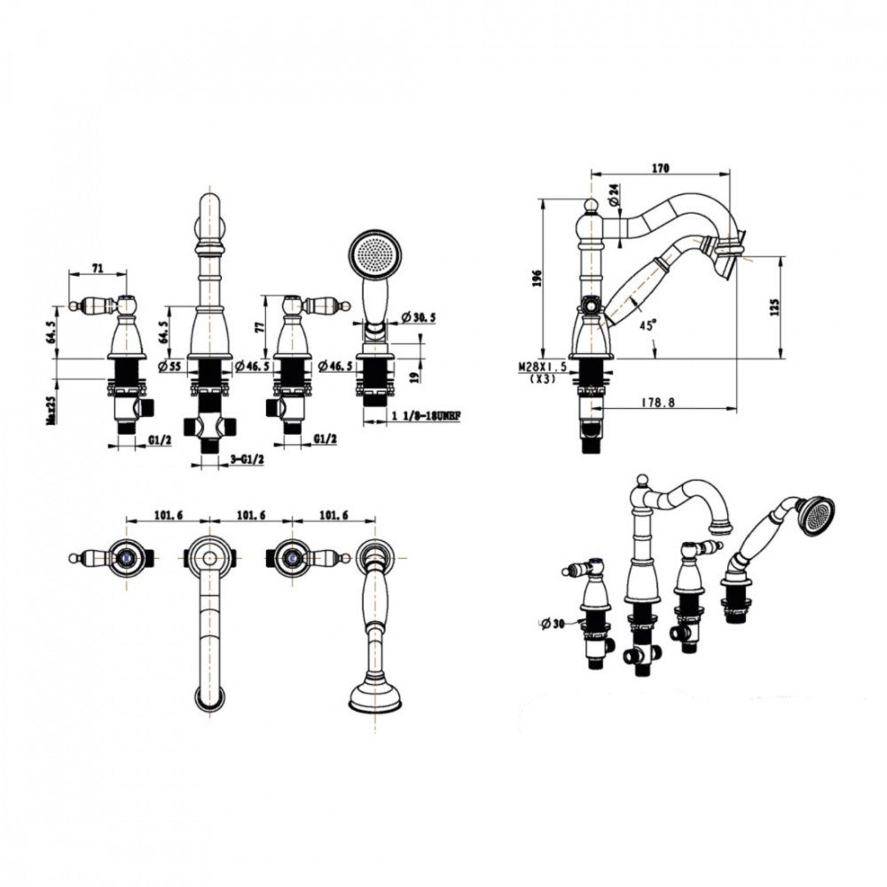 Смеситель врезной 4 отверстия Boheme ROYAL 391-Royal