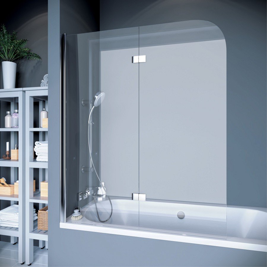 Шторка на ванну 2-секционная 115х140 Koller Pool QP97R профиль хром стекло матовое