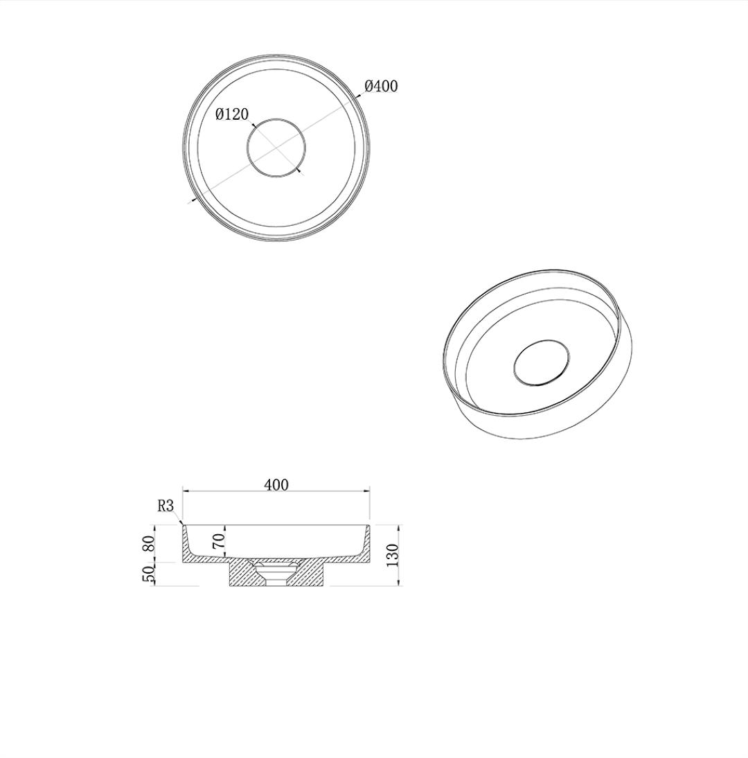 Раковина накладная 40 см Boheme Corian 801-G золото