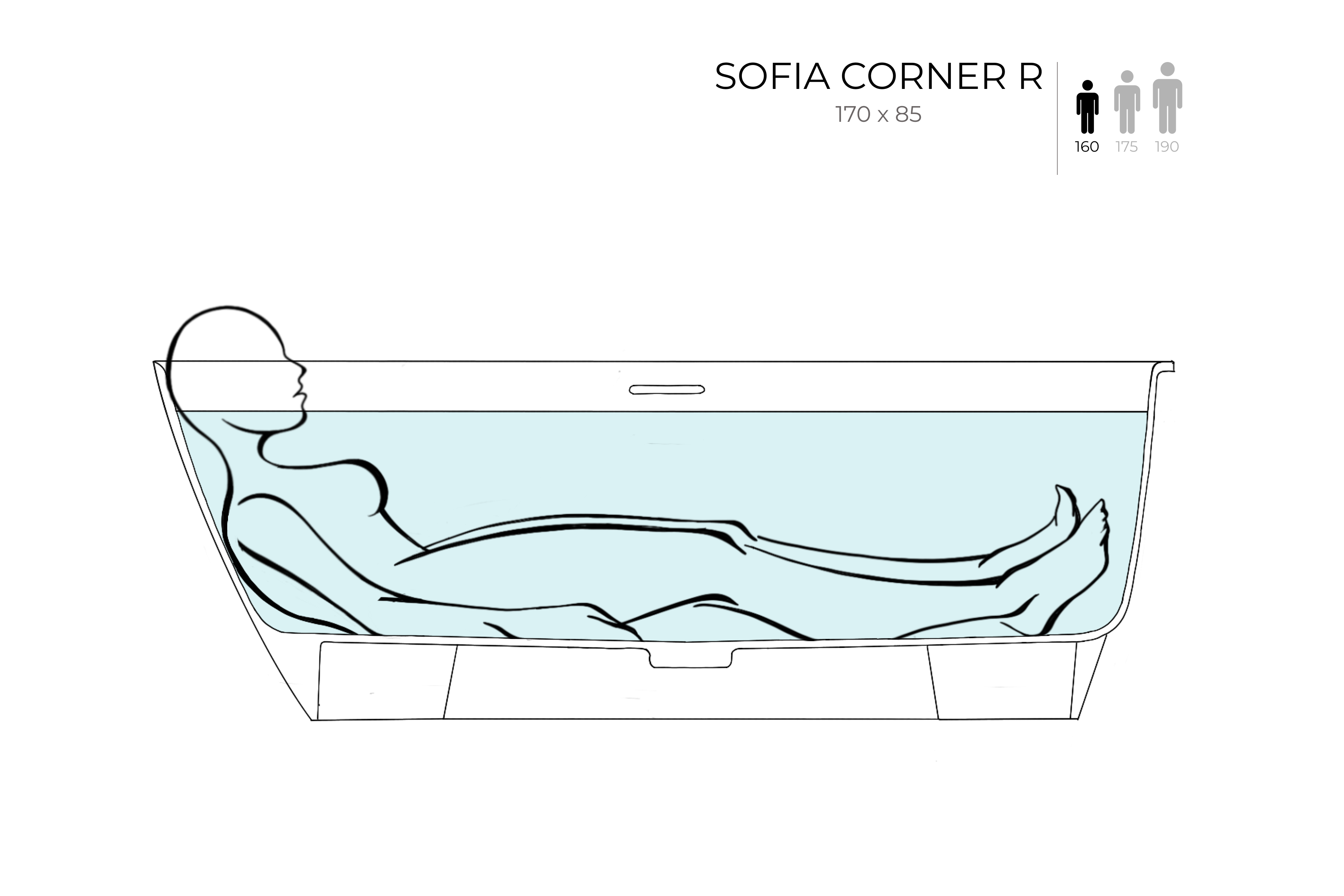 Ванна пристенная угловая матовая 170x85 SALINI Sofia Corner R 102524M