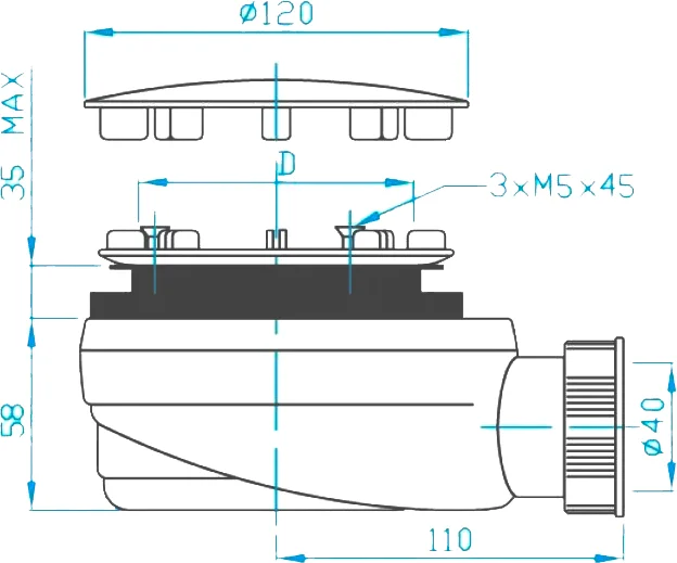 Сифон для душевого поддона 90/40 метал низкий PLASTBRNO EWCN940