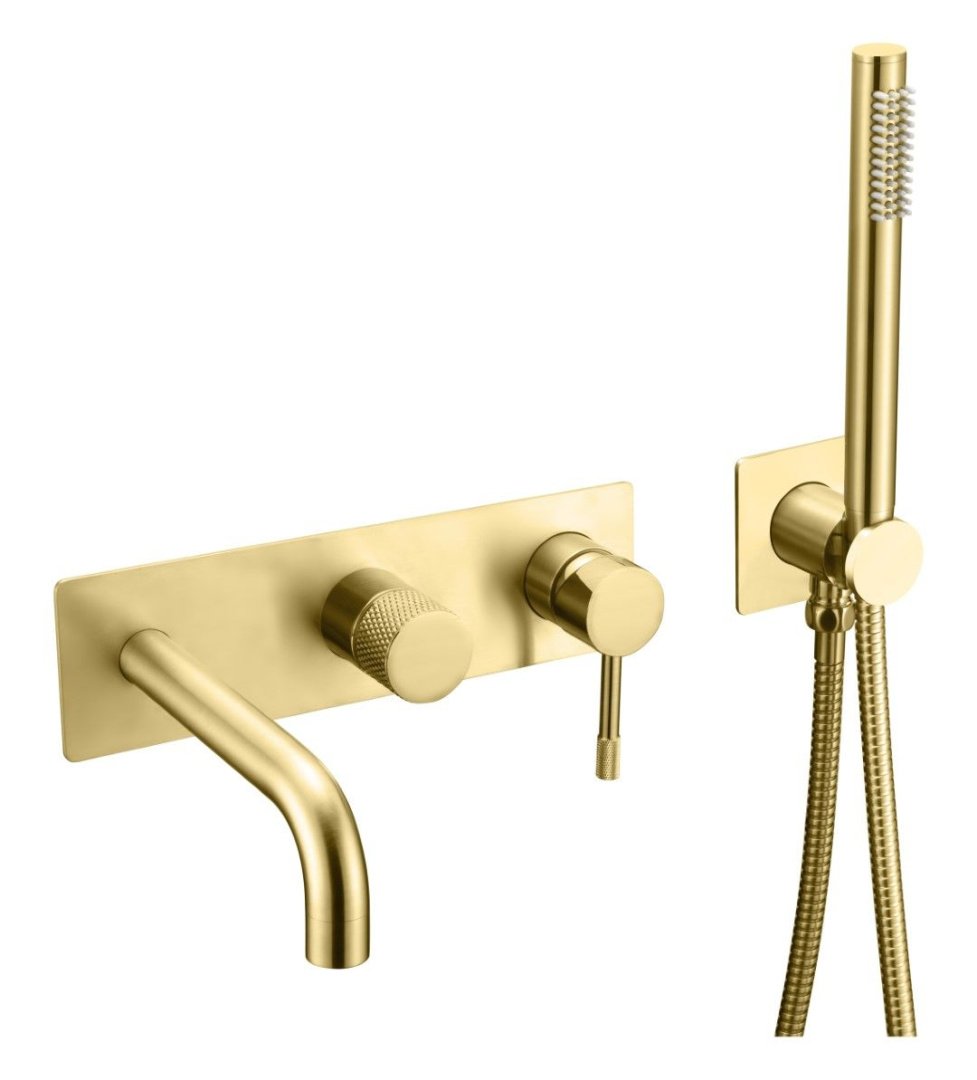 Смеситель встраеваемый с ручным душем и изливом  Boheme UNO 464-3-G золото