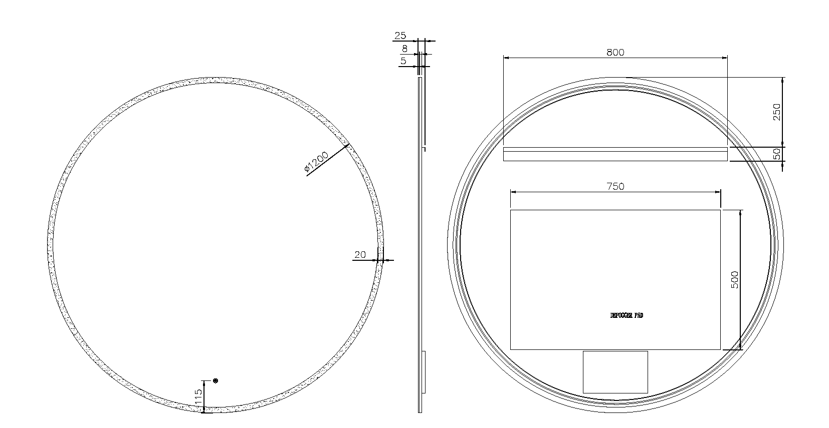 Зеркало круглое с LED подсветкой сенсор антипар 120х120 см Boheme 545-120-B рама черная матовая