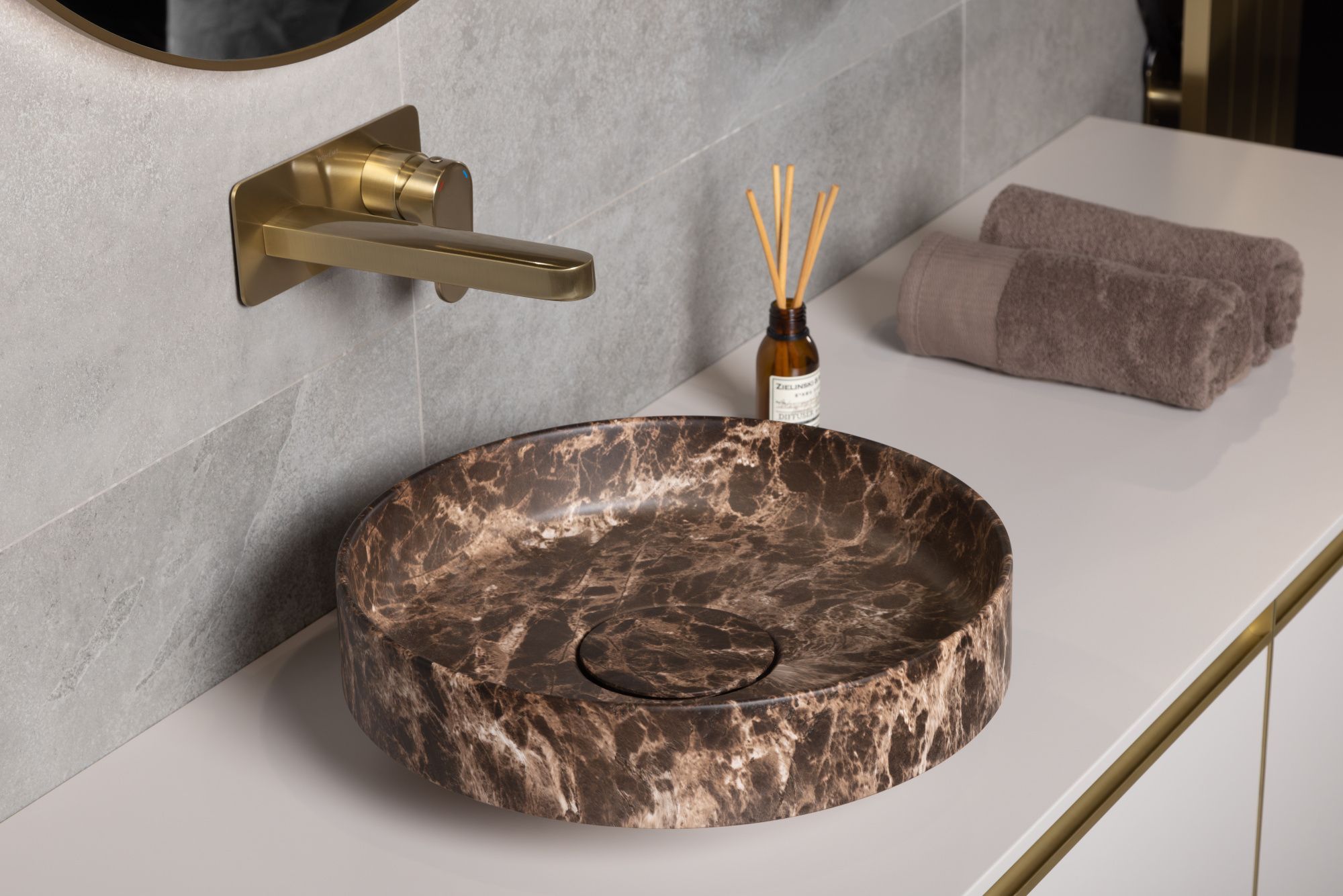 Раковина накладная 40 см Boheme Corian 801-ED коричневый