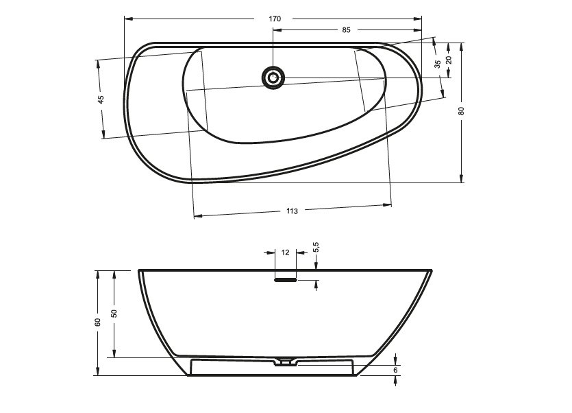 Ванна из искусственного камня RIHO GRANADA 170х80 R BS1900500000000