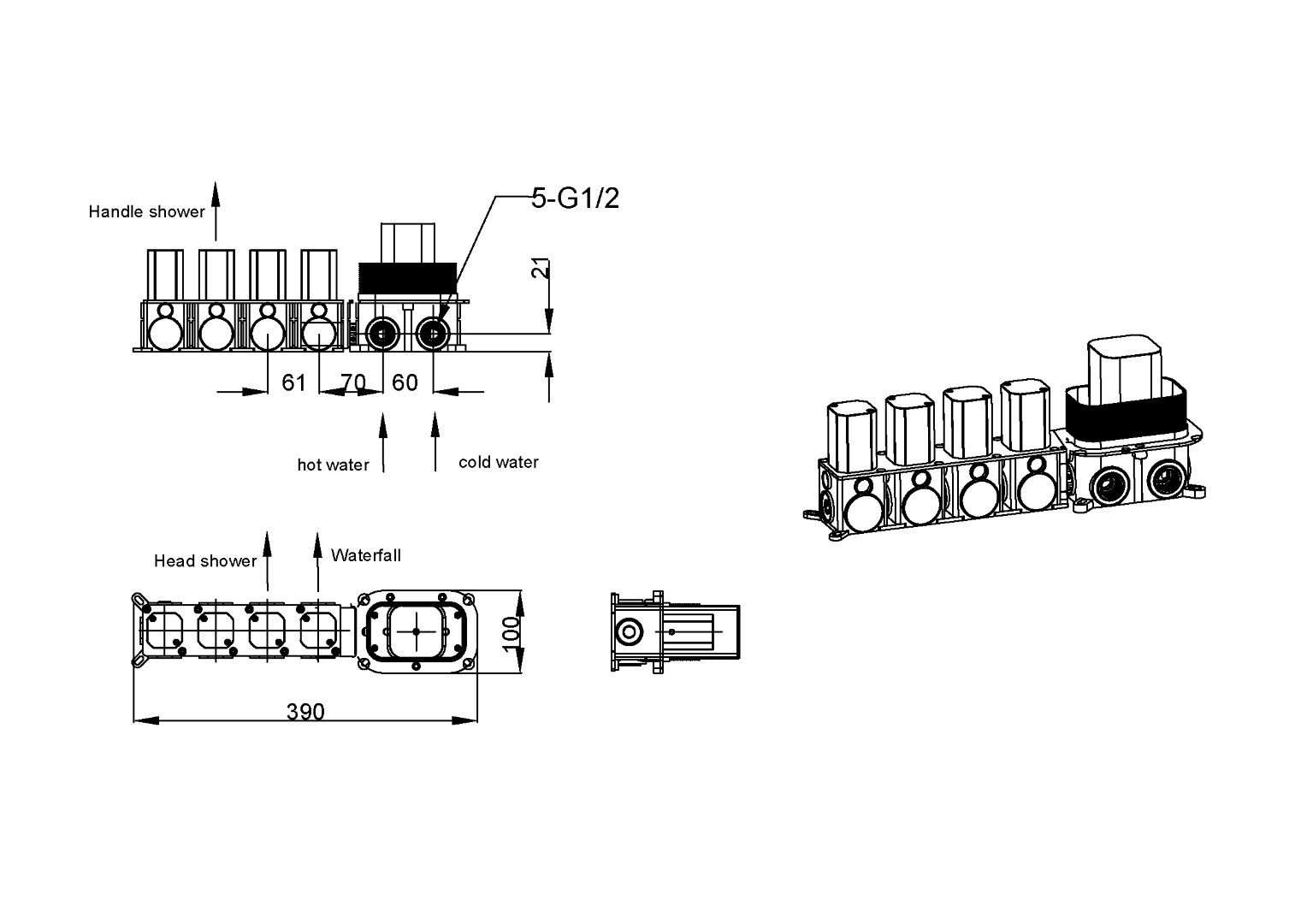Встроенная душевая система 55х45х140 см Boheme ZODIAC 132-2-MW матовый белый