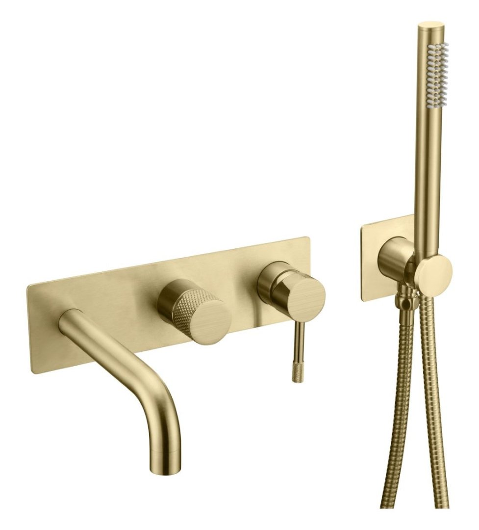 Смеситель встраеваемый с ручным душем и изливом  Boheme UNO 464-3-MG золото матовый