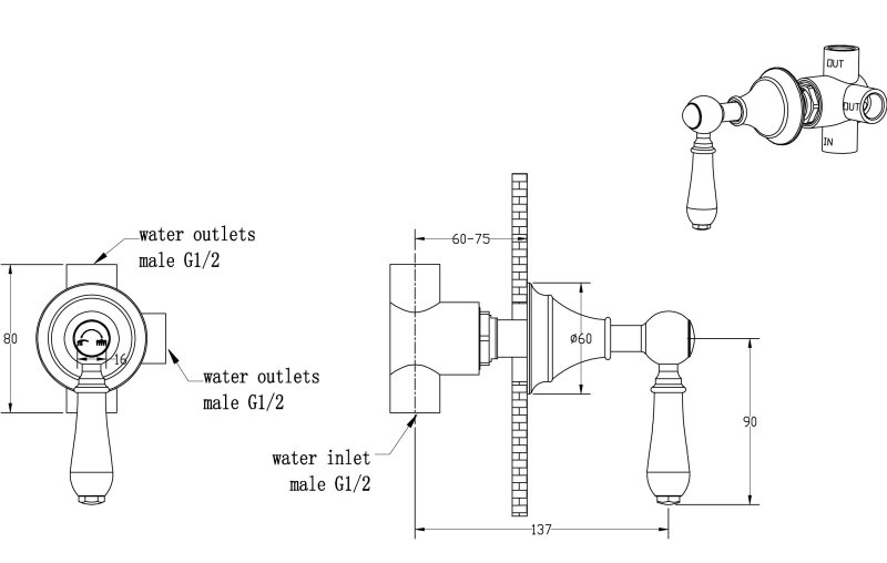 Дивертер встраиваемый Латунь Boheme MEDICI 622-SW