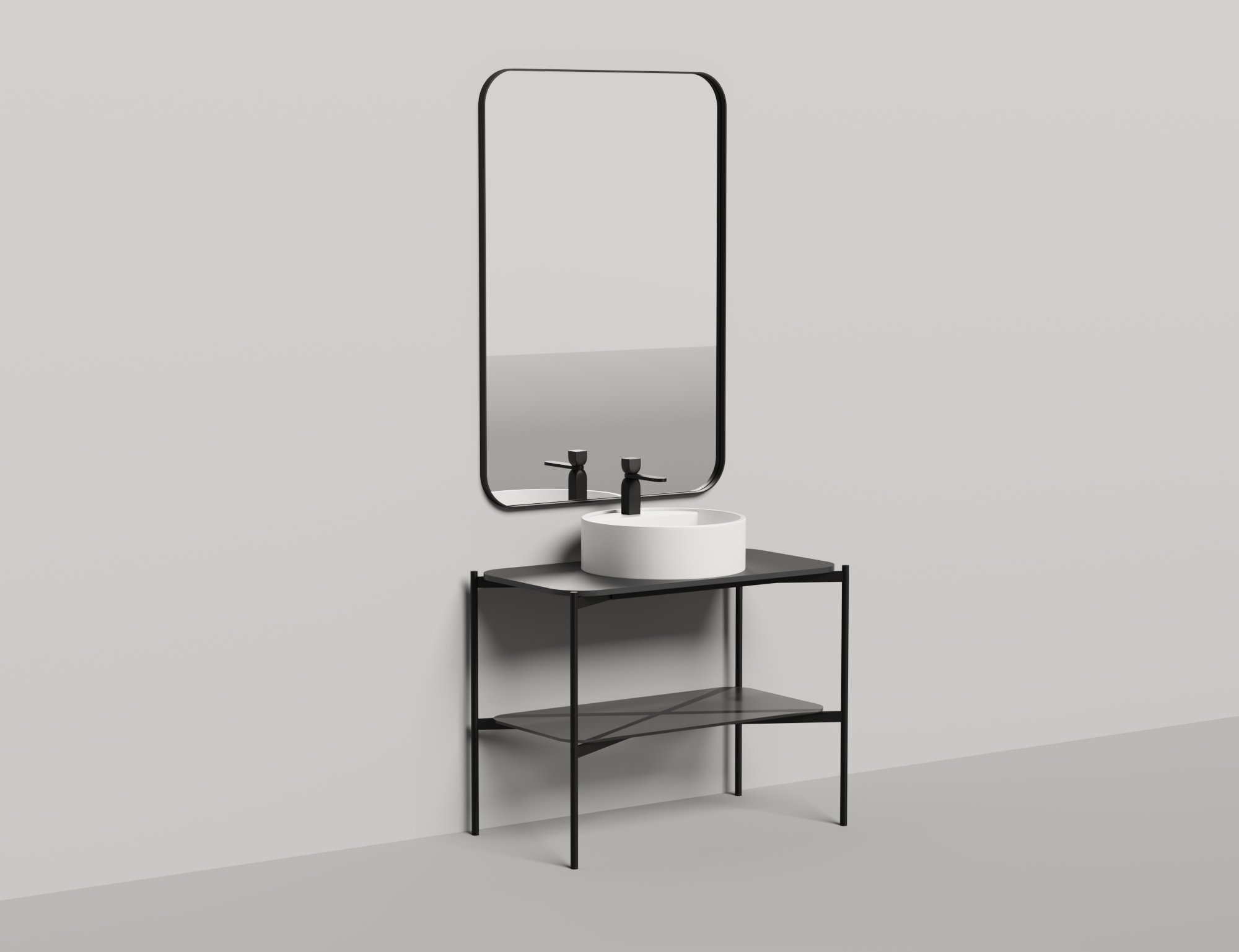 Напольная тумба со столешницей и зеркалом Salini Grazia 90x74 стальная черная 27G109
