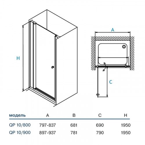 Душевые двери 1-секционная Koller Pool QP10 80х195 профиль хром стекло матовое
