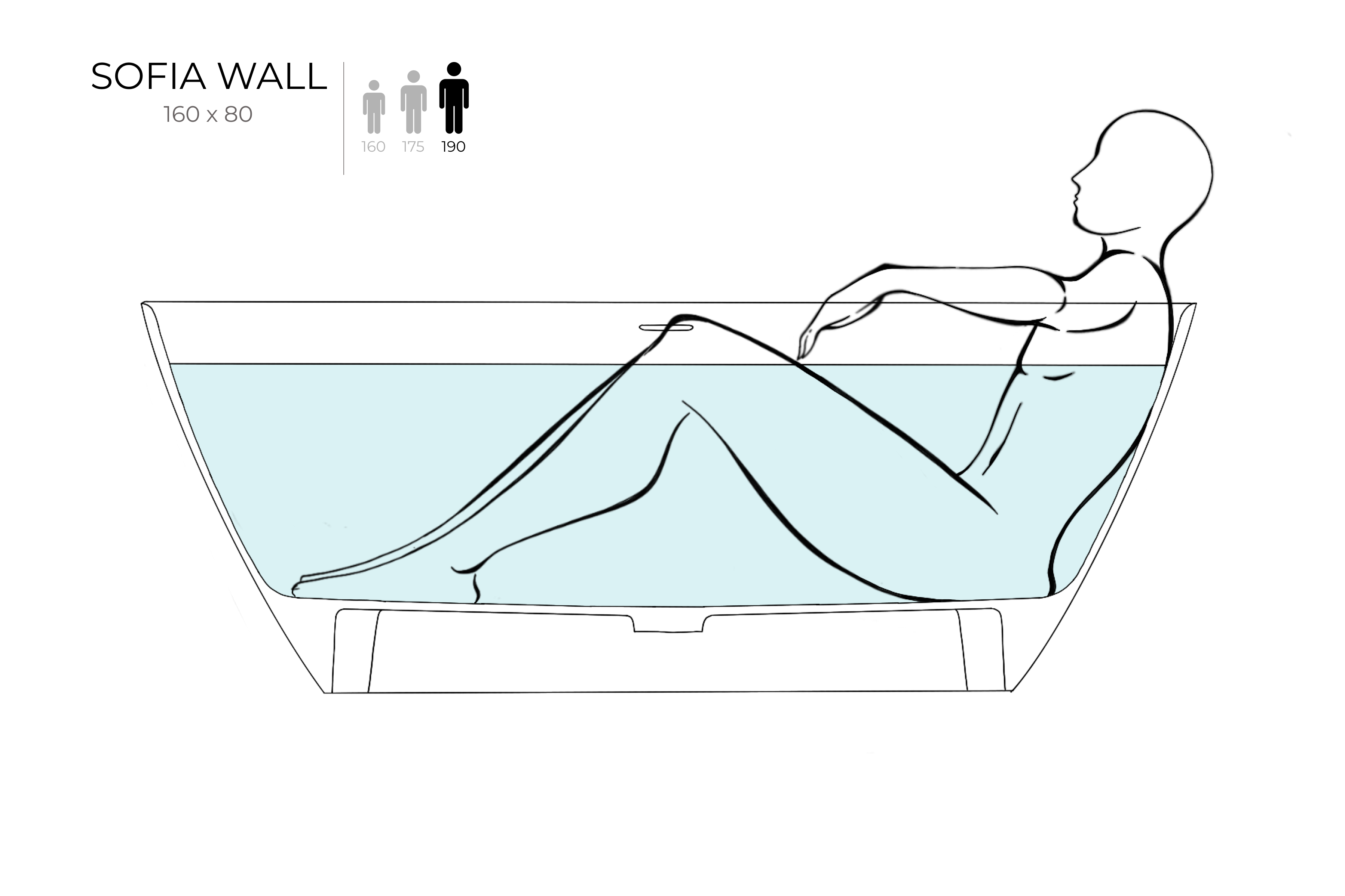 Ванна пристенная Salini SOFIA WALL 160x80 покраска по RAL снаружи 102517GRH