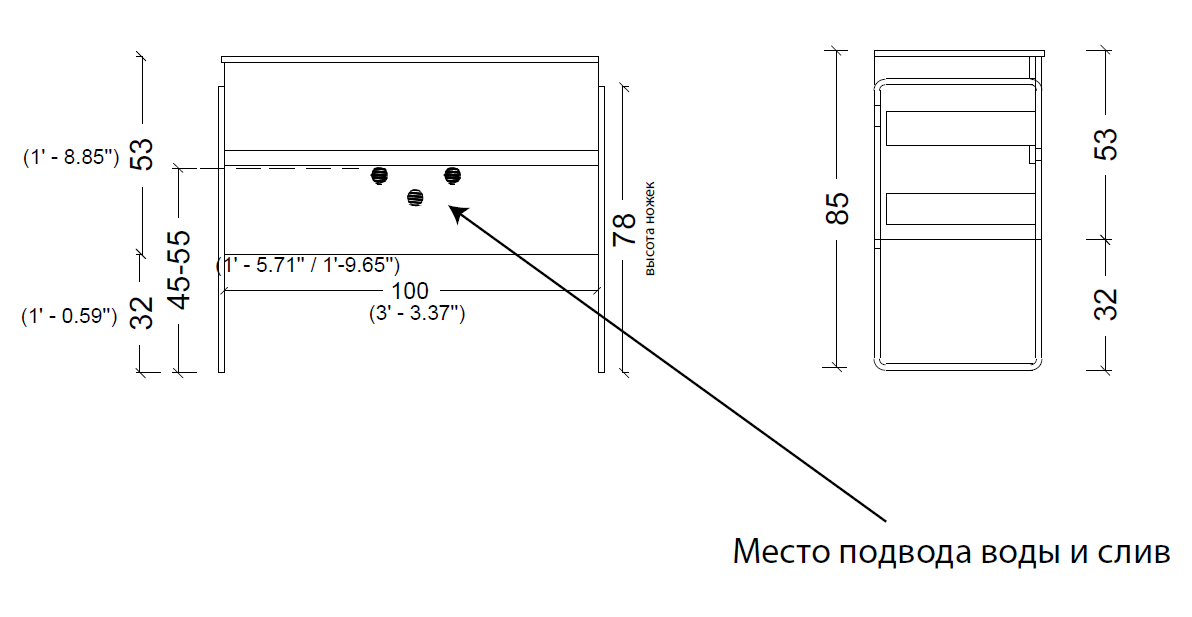 Тумба без раковины 100 см 2 полки Armadi Art Vallessi 837-100-GS