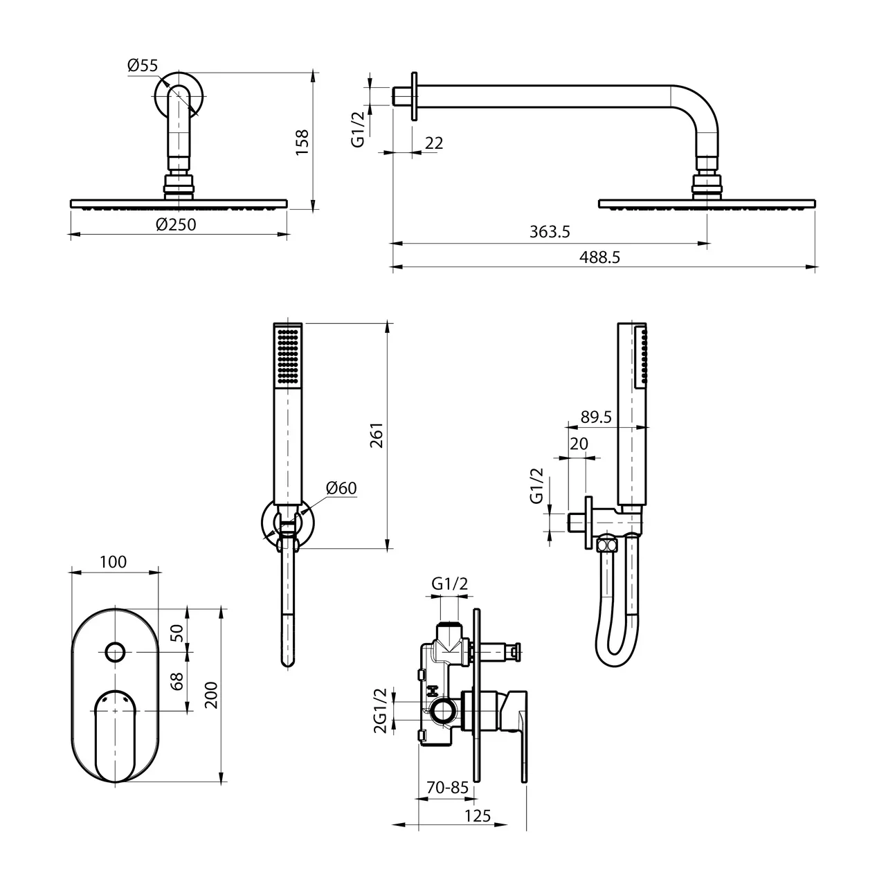 Душевая система со встроенным смесителем Koller Pool ROUND ARC RASC0450