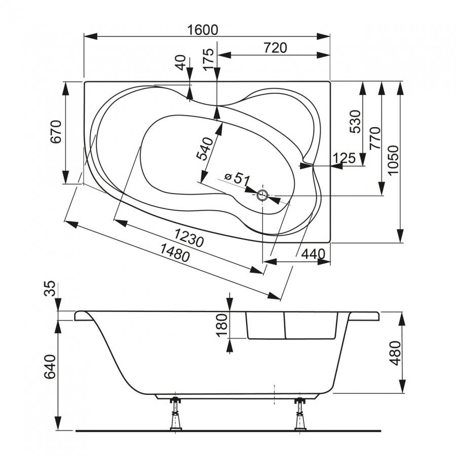 Акриловая ванна VAGNERPLAST MELITE 160x105 Right