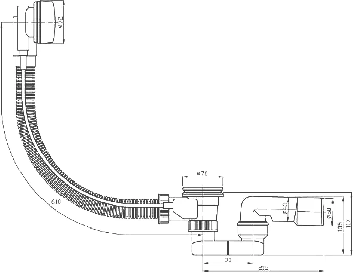 Полуавтоматический слив для ванны 61 см 40/50 хром PLASTBRNO EVSC150