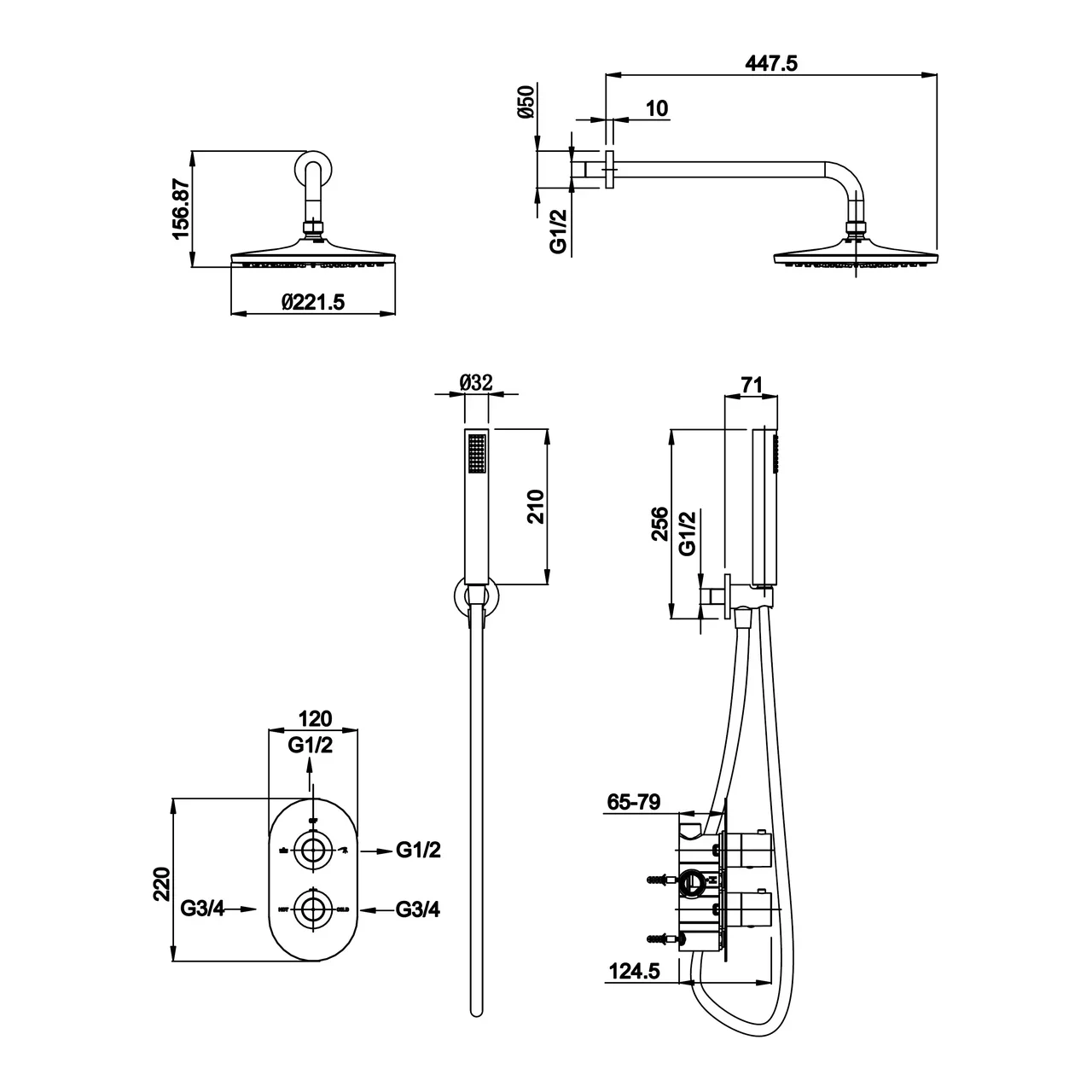 Душевая система с термостатом скрытого монтажа Koller Pool CTR023