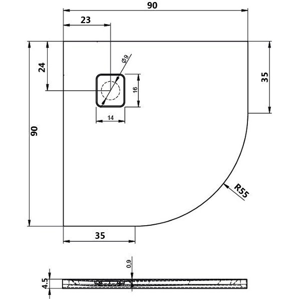 Душевой поддон акриловый RIHO Basel 451 90x90 белый R55 и сифон DC980050000000S