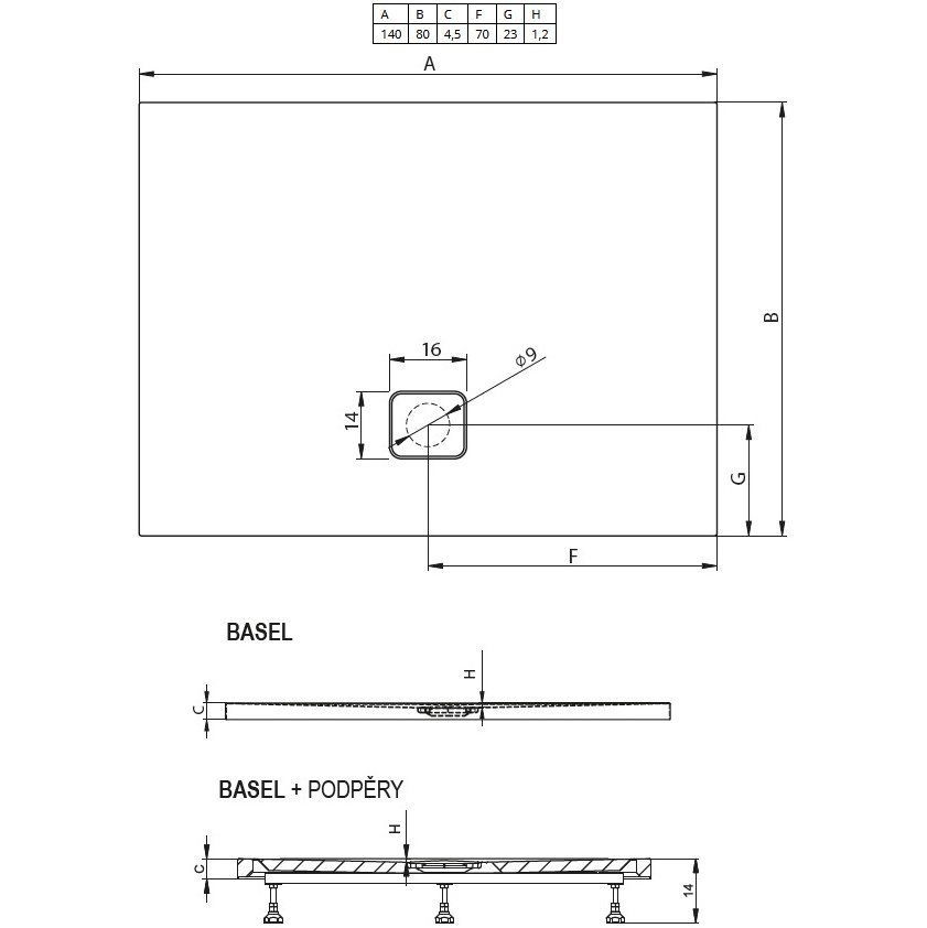 Душевой поддон акриловый RIHO Basel 408 140x80 белый и сифон DC180050000000S