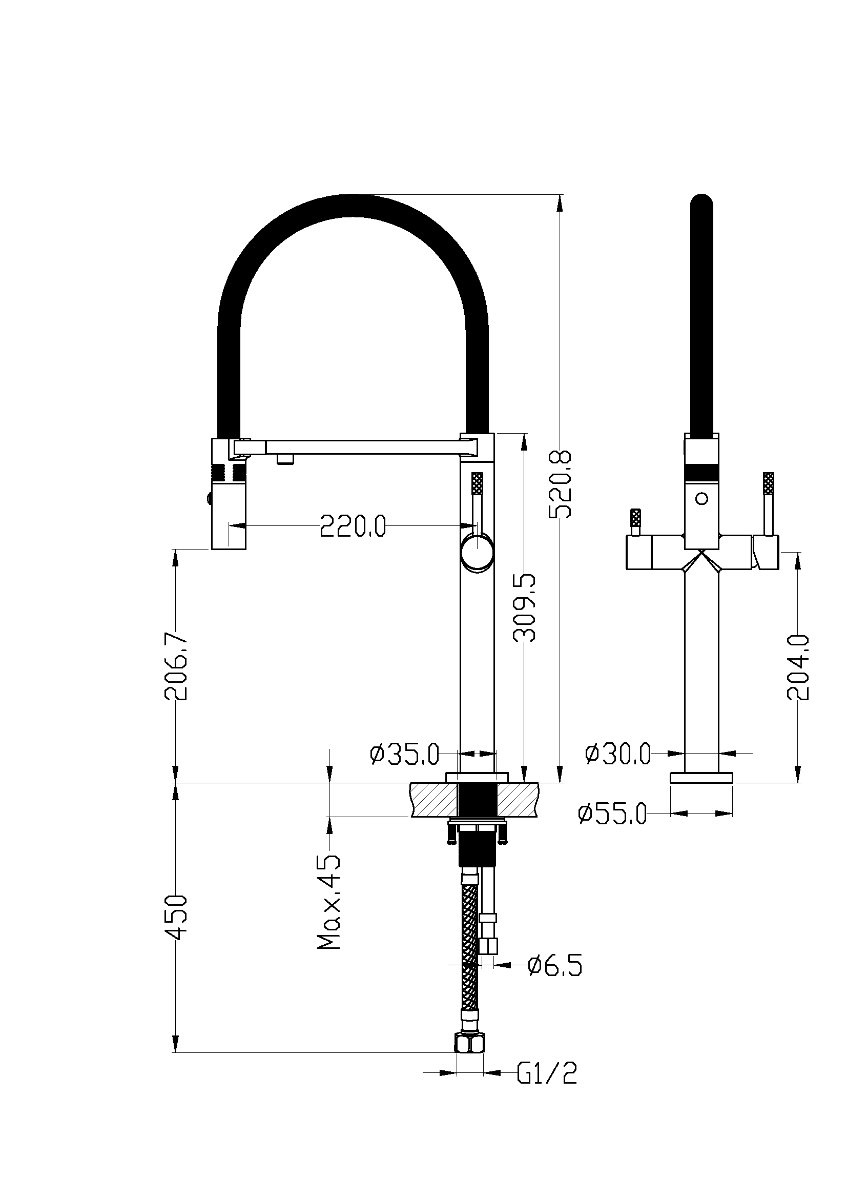 Смеситель для кухни Boheme UNO 115-B BLACK c краном для питьевой воды