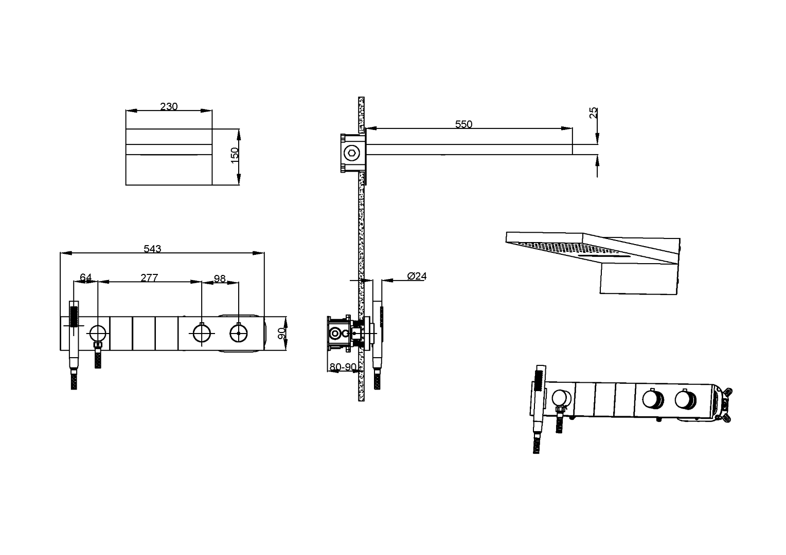 Встроенная душевая система 55х45х110 см Boheme ZODIAC 133-GM антрацит