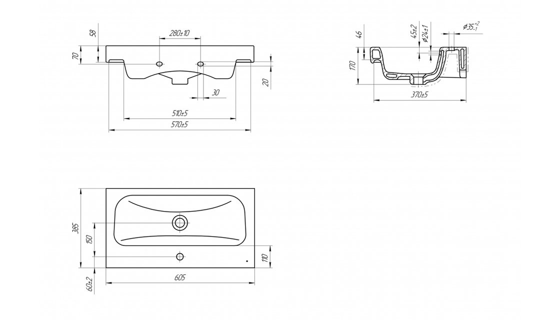 Раковина VELVEX MODUO SLIM 60 Cersanit белая