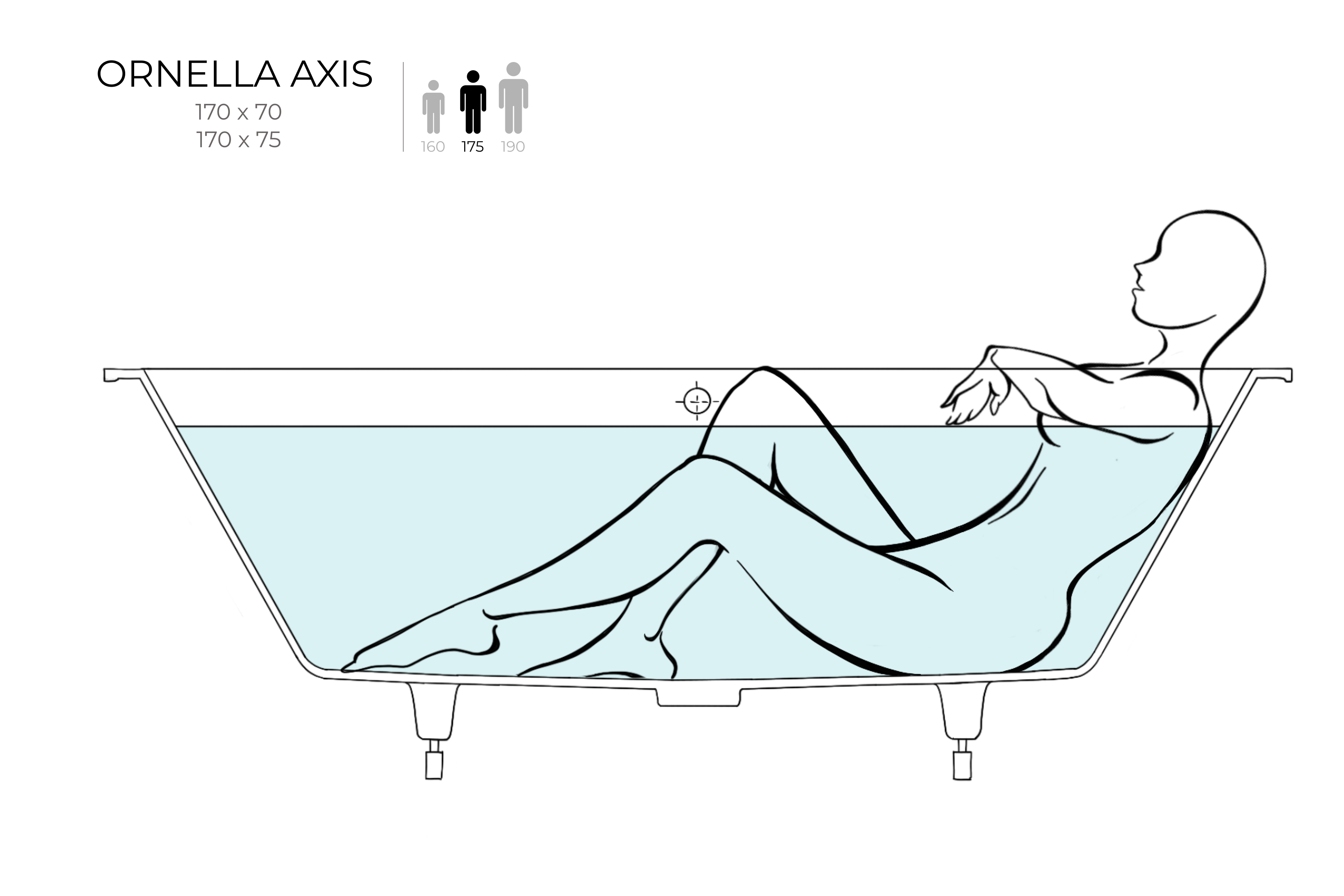 Ванна встраиваемая Salini ORNELLA AXIS 170x75 покраска по RAL полностью 103413GRF