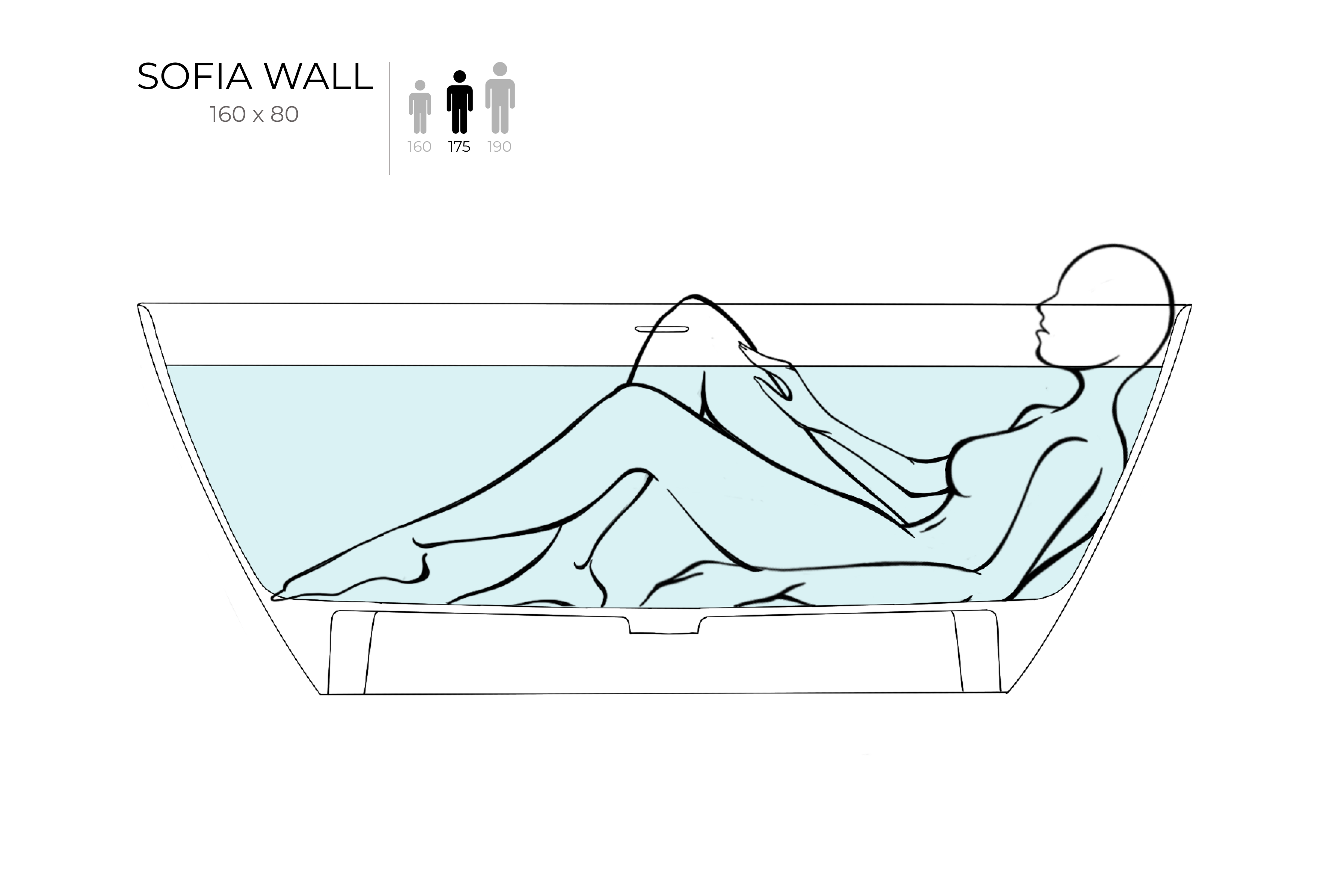 Ванна пристенная Salini SOFIA WALL 160x80 покраска по RAL снаружи 102517GRH
