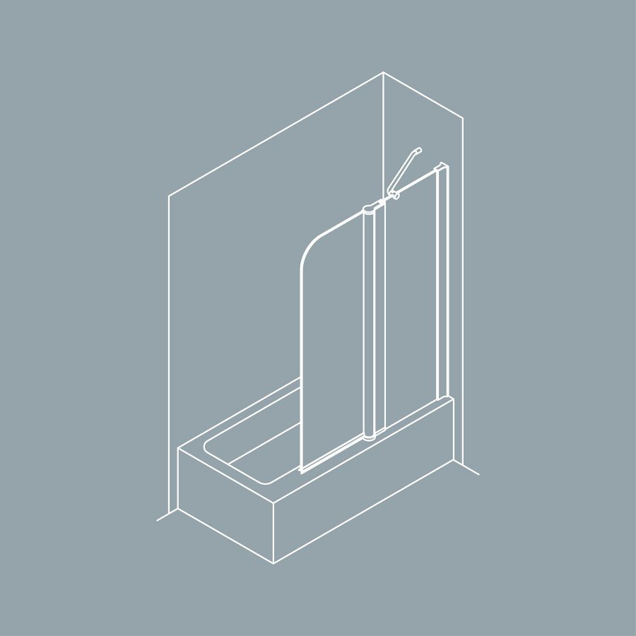 Шторка на ванну 2-секционная 115х140 Koller Pool QP95R профиль хром стекло матовое