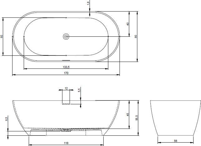 Овальная ванна из искусственного камня Riho Bilbao 170x80 белая BS1000500000000