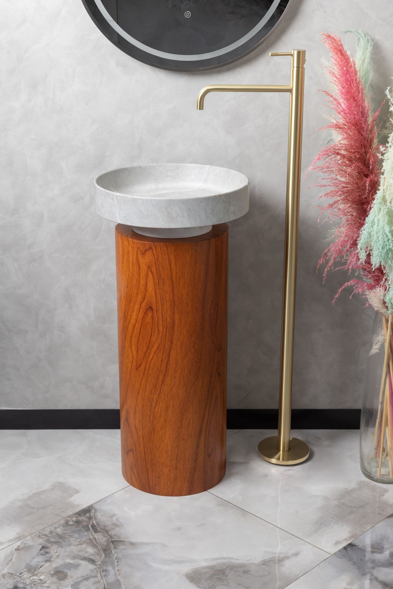 Раковина накладная 40 см Boheme Corian 801-GR серый