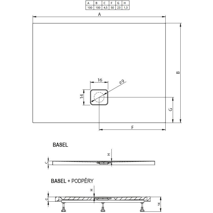 Душевой поддон акриловый RIHO Basel 430 100x100 черный глянец, накладка хром DC341600000000S
