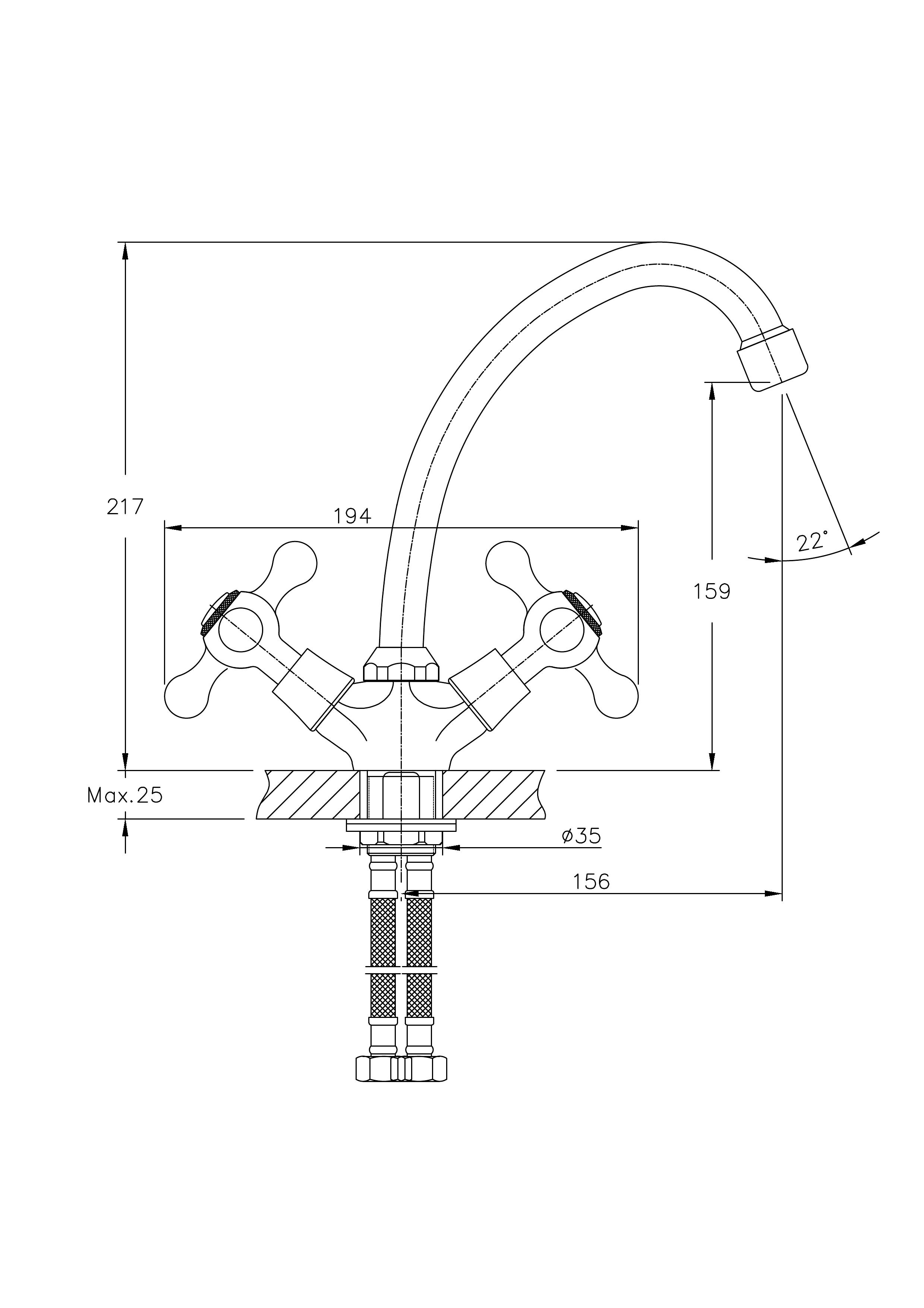 Смеситель двуручковый для кухни HAIBA HB4908 Хром