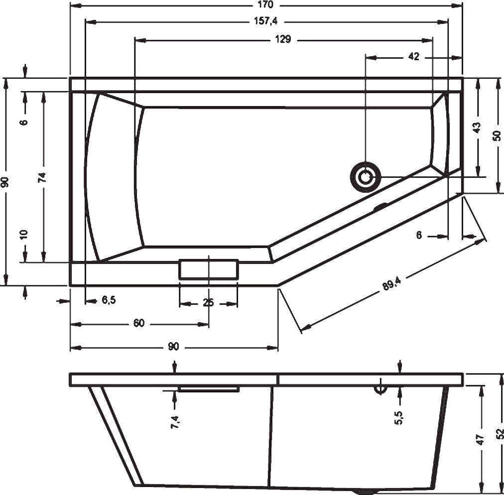 Ванна акриловая RIHO GETA 170 R 170x90 BA8800500000000