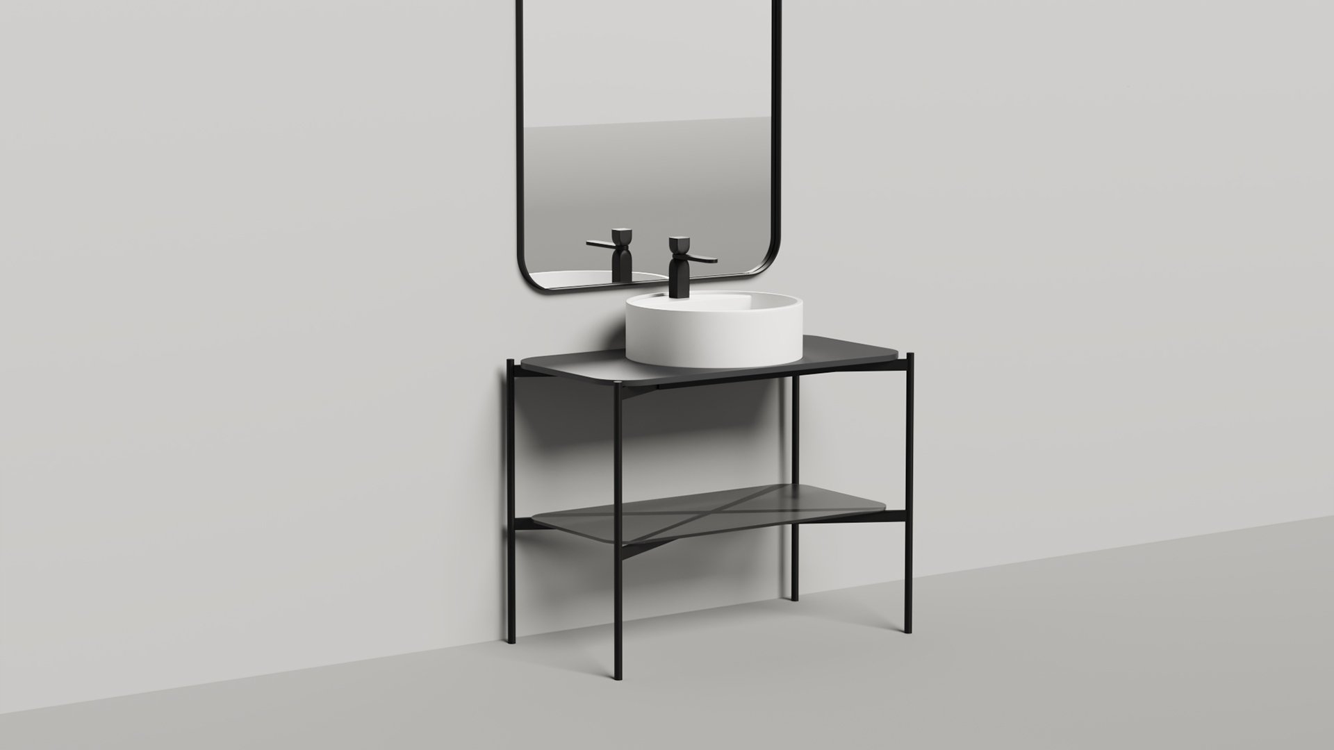 Напольная тумба со столешницей и зеркалом Salini Grazia 90x74 стальная черная 27G109