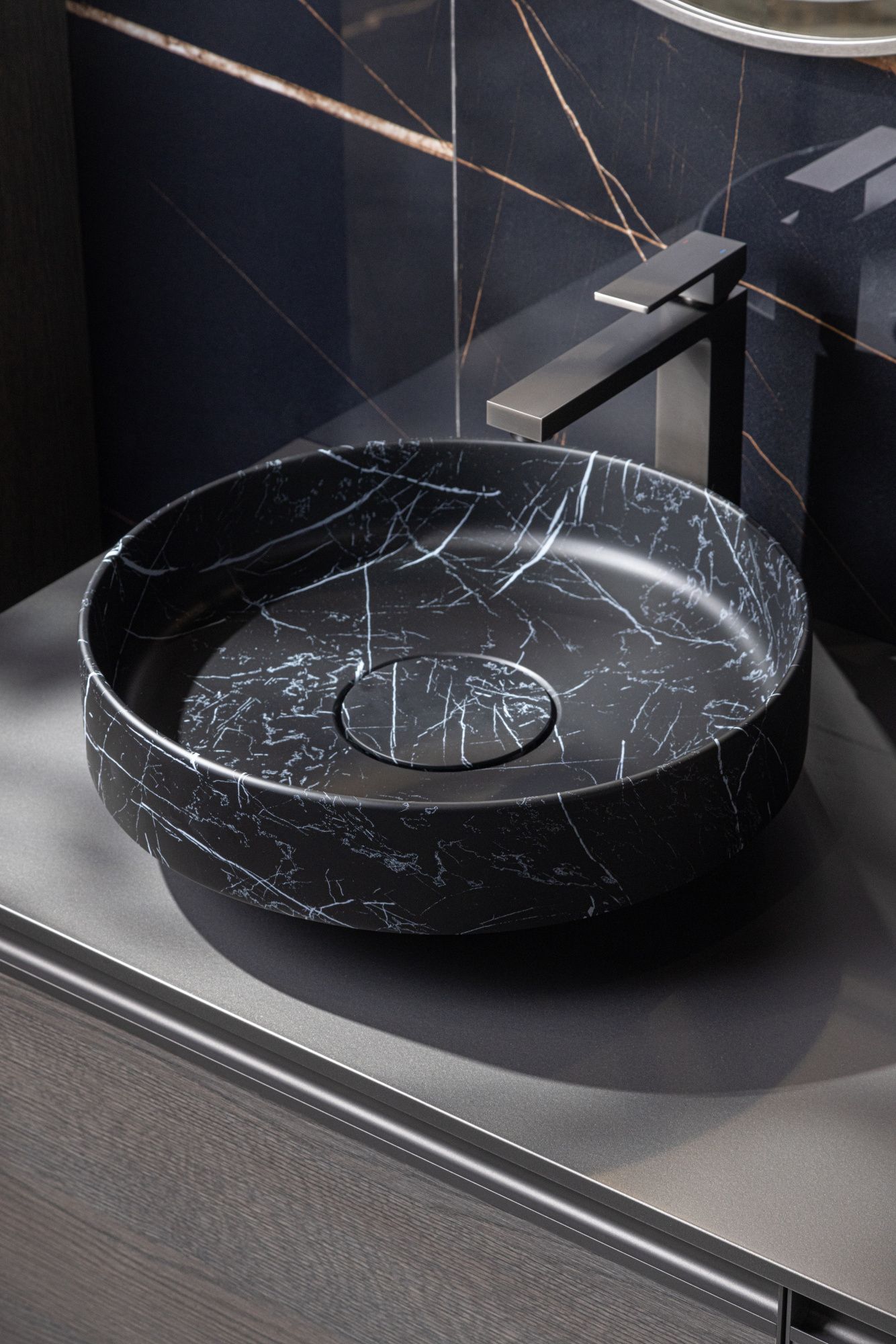 Раковина накладная 40 см Boheme Corian 801-NM черный