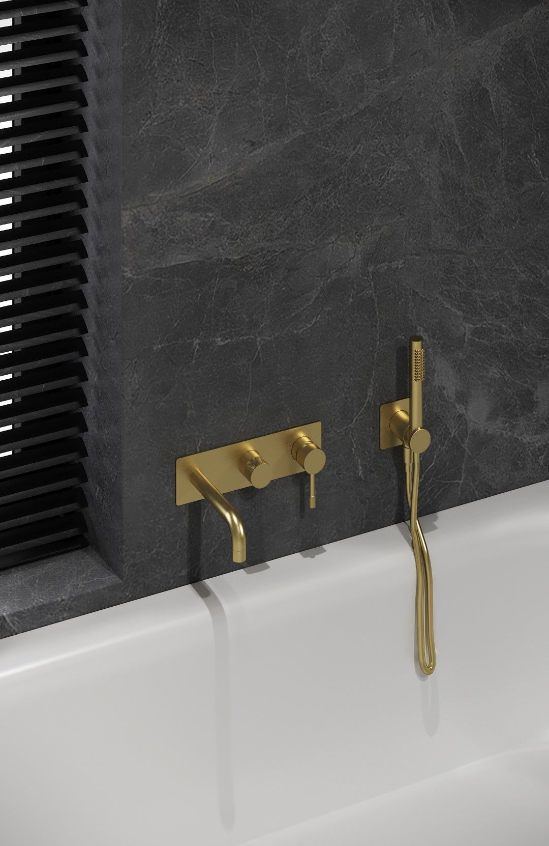 Смеситель встраеваемый с ручным душем и изливом  Boheme UNO 464-3-MG золото матовый