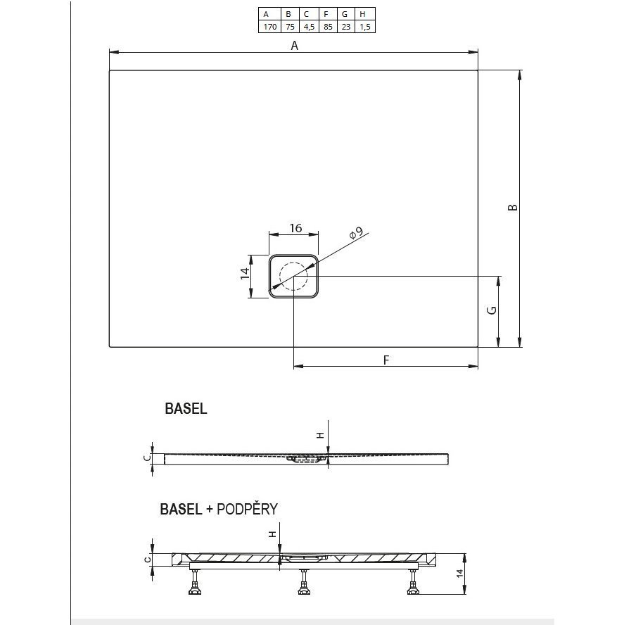 Душевой поддон акриловый RIHO Basel 423 170x75 белый и сифон DC330050000000S