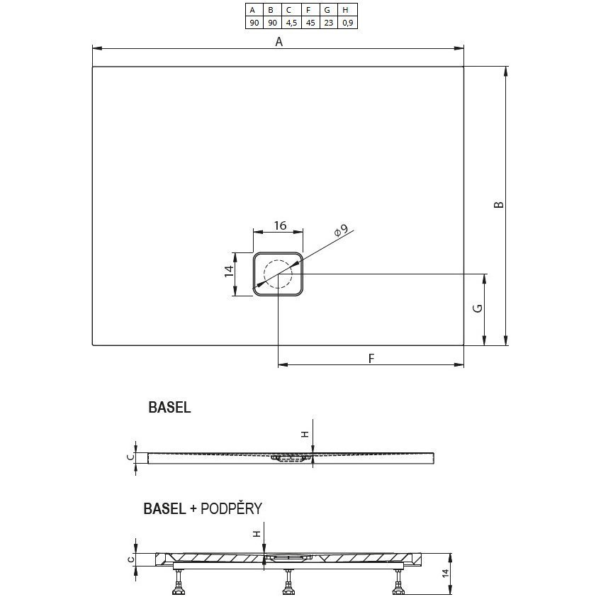 Душевой поддон акриловый RIHO Basel 412 90x90 белый и сифон DC220050000000S
