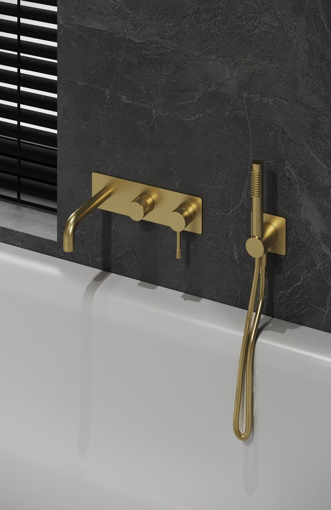 Смеситель встраеваемый с ручным душем и изливом  Boheme UNO 464-3-MG золото матовый