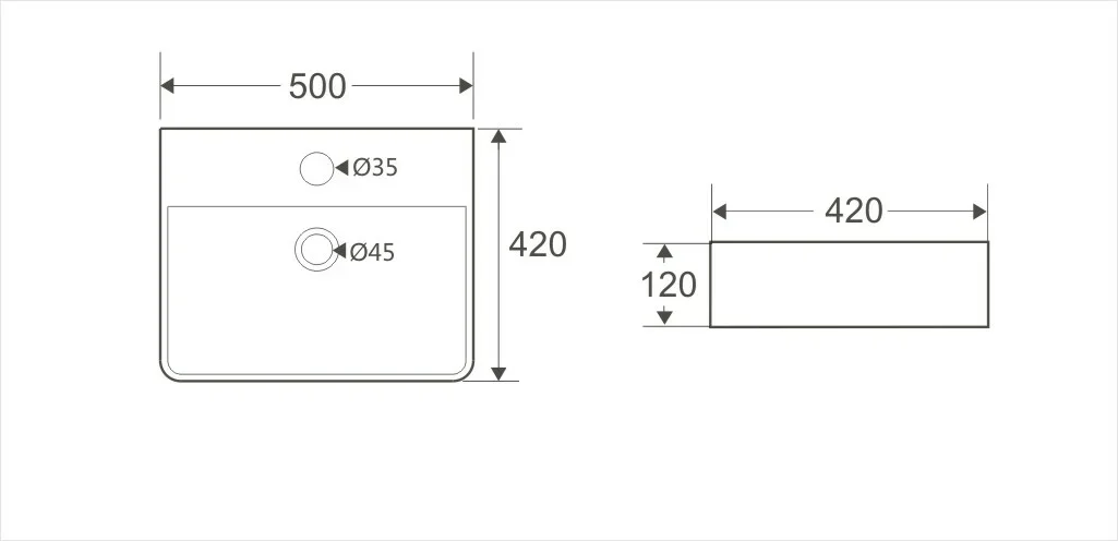 Умывальник на столешницу 50х42 Koller Pool KVADRO KR-0500M-WB