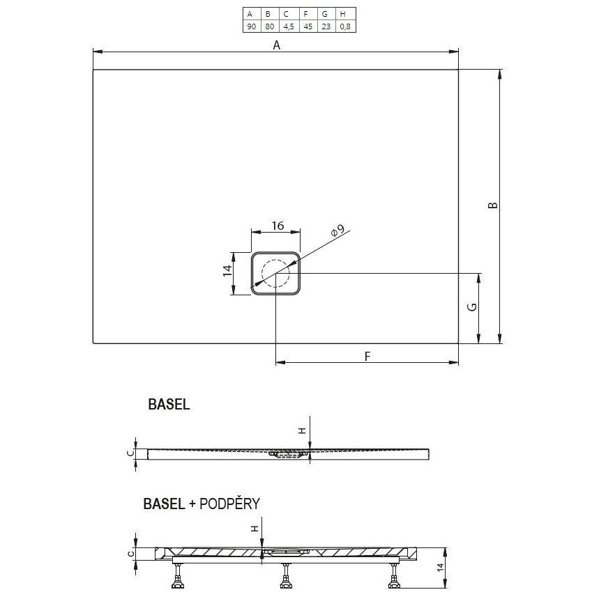 Душевой поддон акриловый RIHO Basel 402 90x80 белый и сифон DC120050000000S