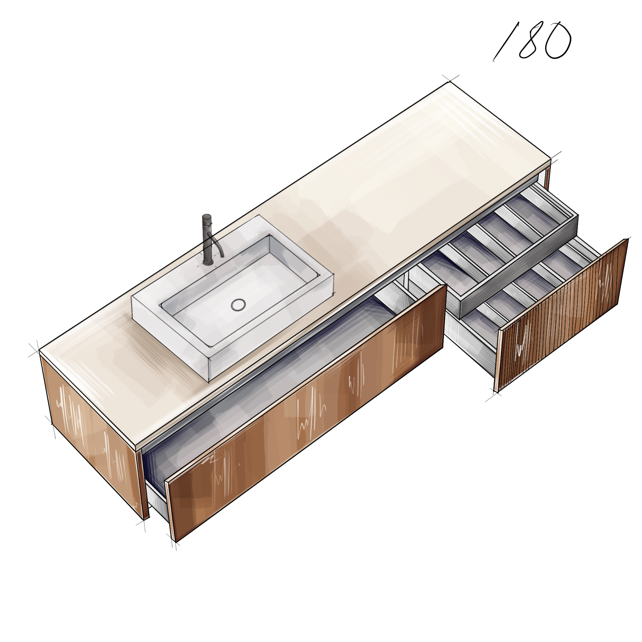 Подвесная тумба со столешницей Salini Domino 180x50 эмаль Onda Plus 27D118ON