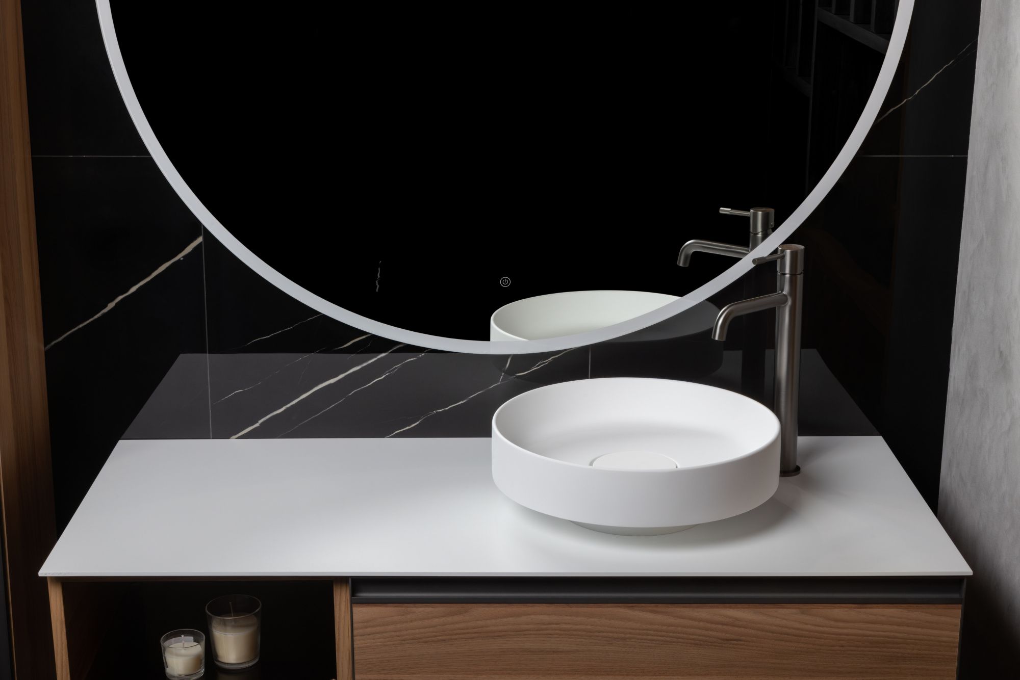 Раковина накладная 40 см Boheme Corian 801-MW белый матовый