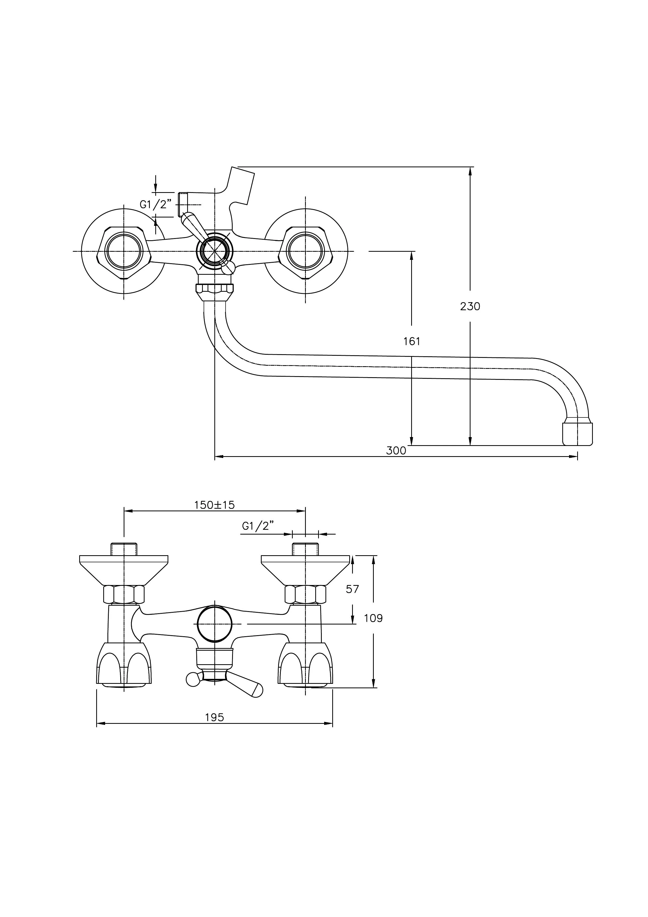 Смеситель двуручковый для ванны HAIBA HB2209 Хром