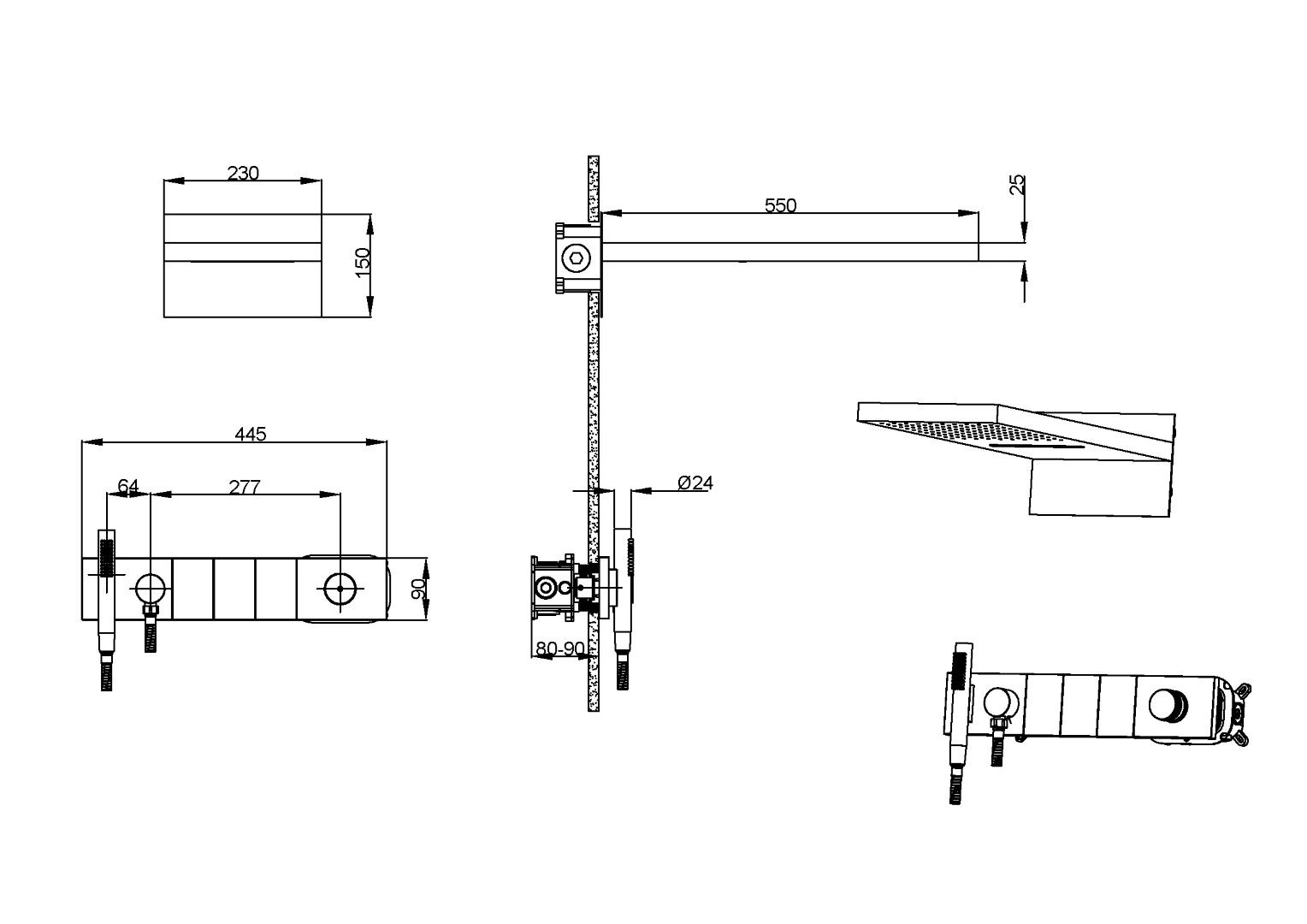 Встроенная душевая система 55х45х140 см Boheme ZODIAC 132-2-MG матовый золото
