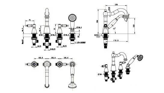 Cмеситель для умывальника на 4 отверстия BOHEME Royal Cristal 395-Royal/CRST black